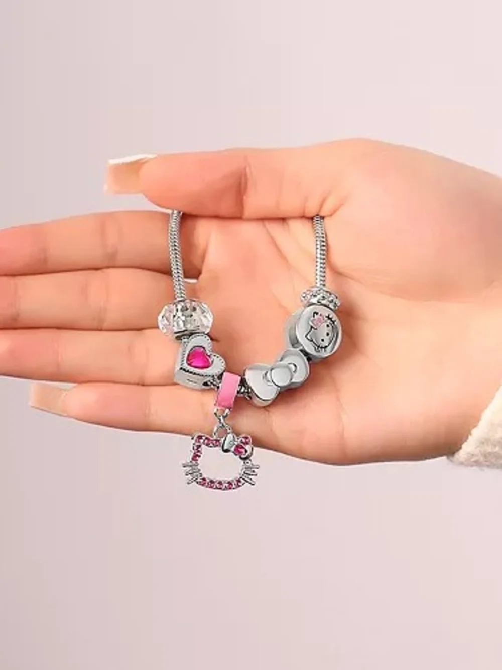 Hello Kitty Silver Bracelet with Pink Accents and Charms
